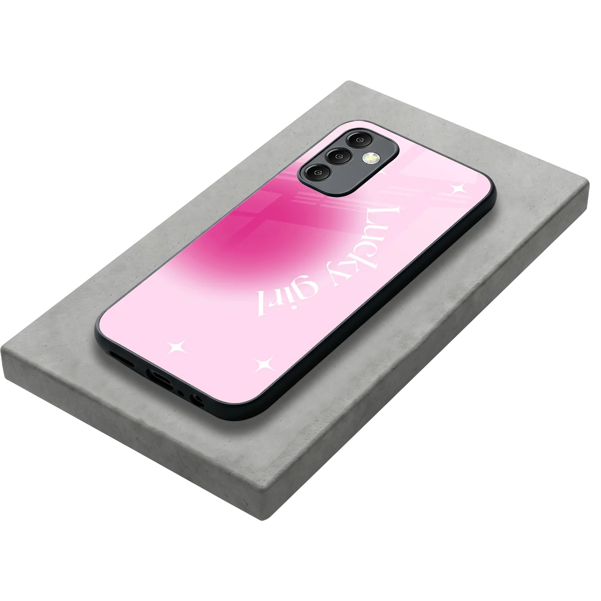 Lucky Girl Aesthetic stylish phone case for samsung galaxy m14 5g | glossy glass and slim fit
