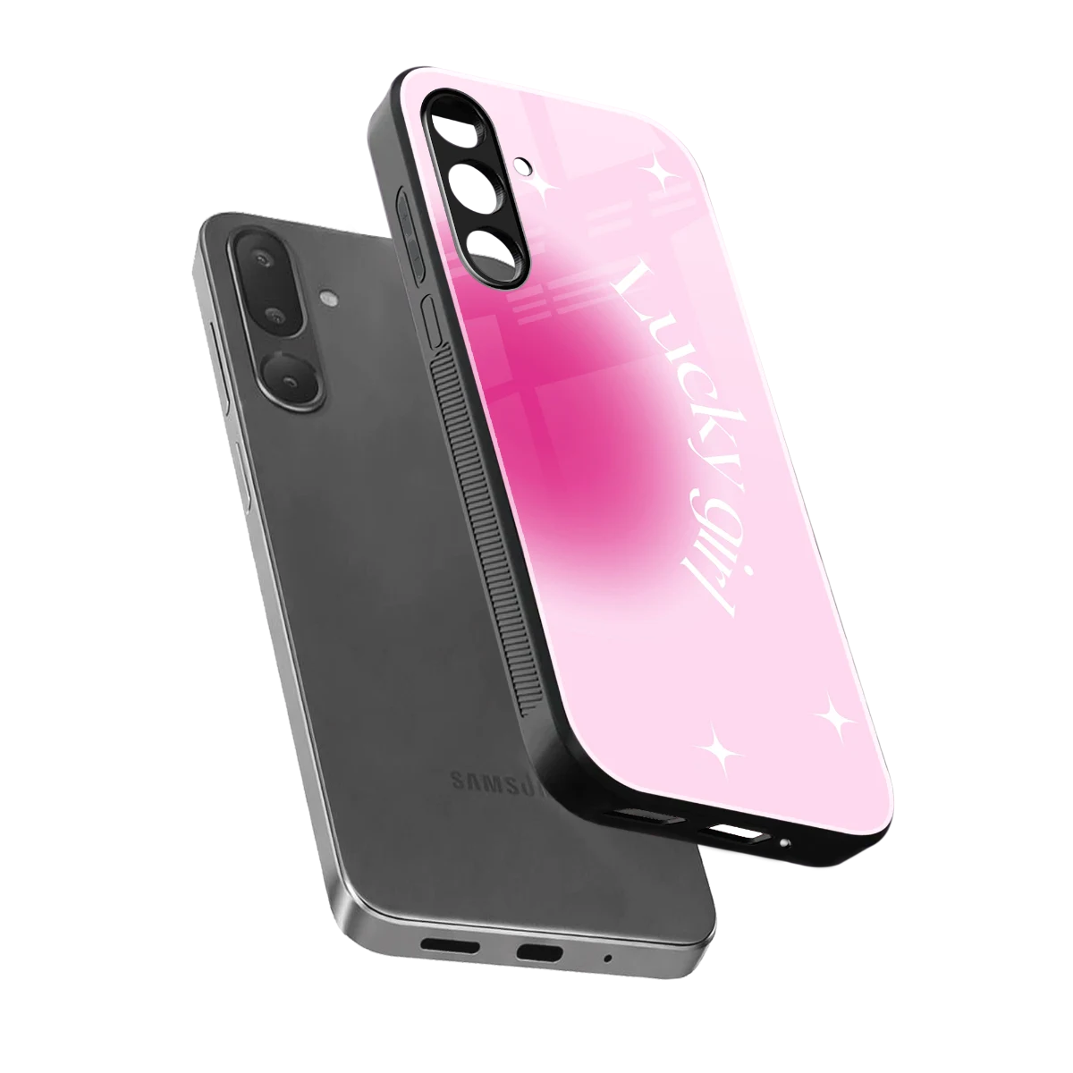 Lucky Girl Aesthetic sleek samsung galaxy m56 5g cover with tempered glass back and TPU edges