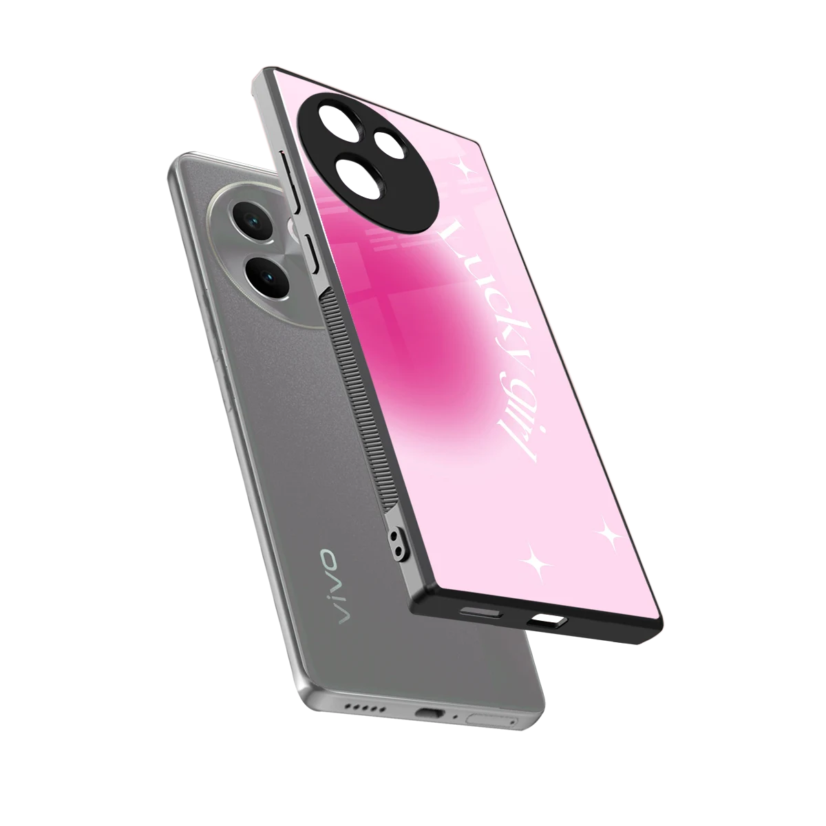 Lucky Girl Aesthetic sleek vivo v30e cover with tempered glass back and TPU edges