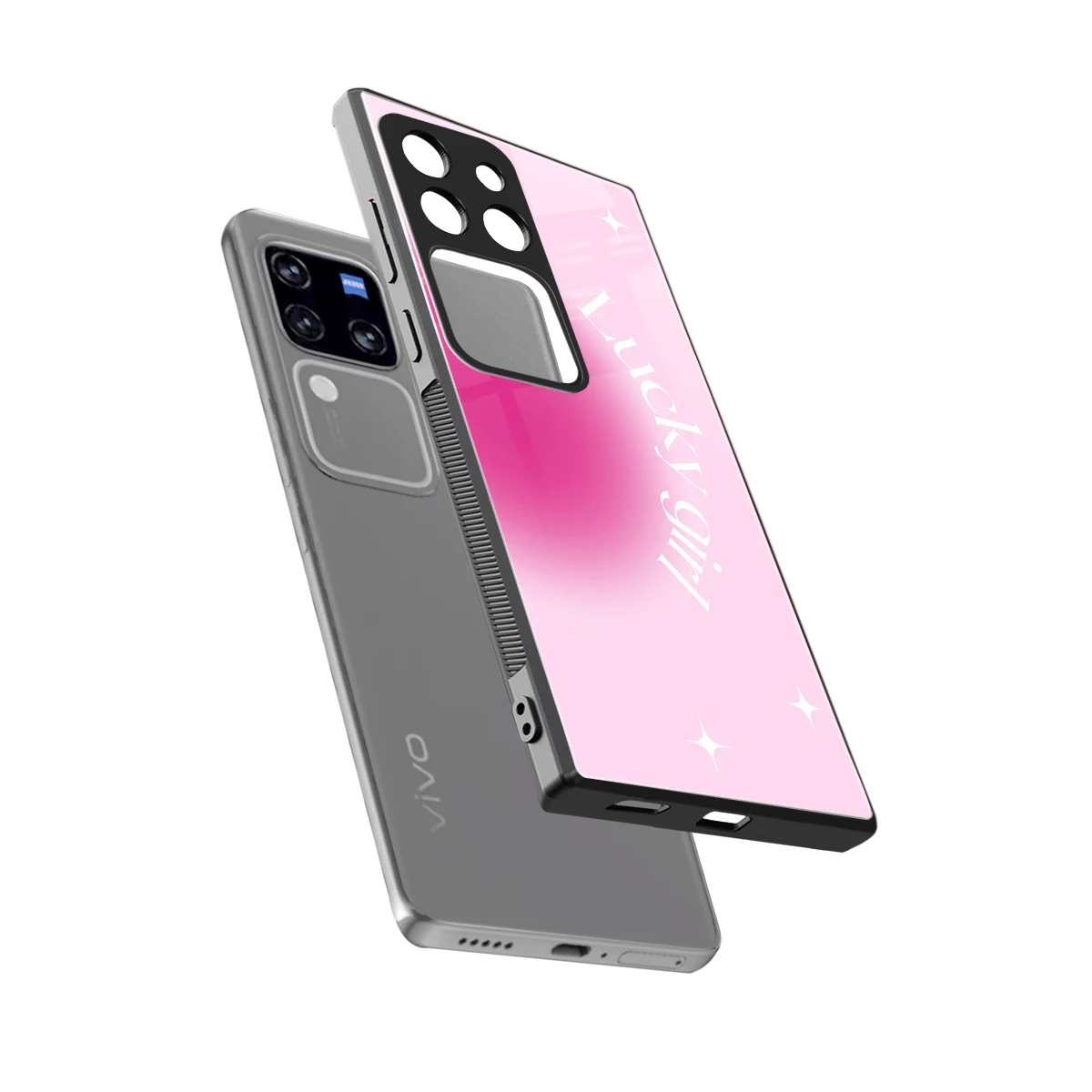 Lucky Girl Aesthetic sleekvivo v30 pro cover with tempered glass back and TPU edges