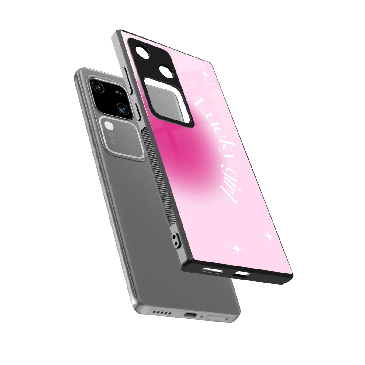 Lucky Girl Aesthetic sleek vivo v30 cover with tempered glass back and TPU edges