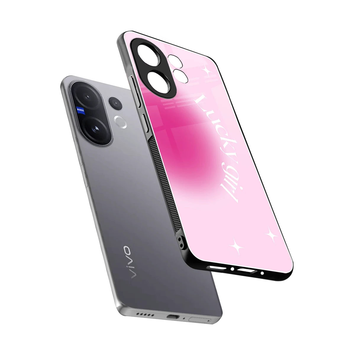 Lucky Girl Aesthetic sleek vivo v60 cover with tempered glass back and TPU edges