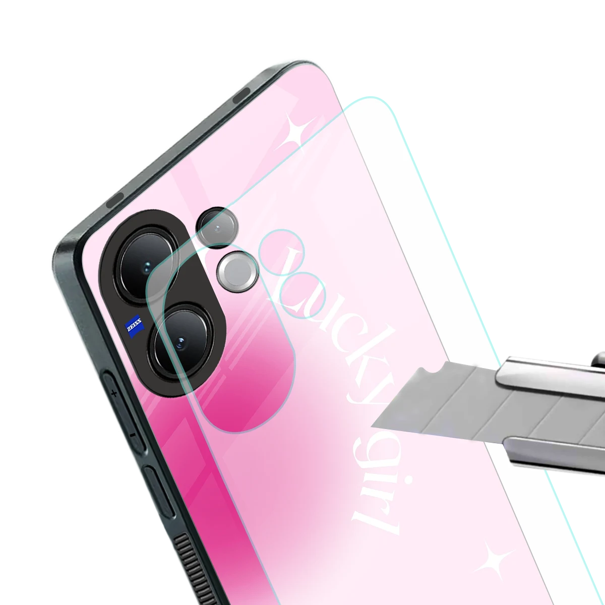 Lucky Girl Aesthetic stylish phone case for vivo v60 | glossy glass and slim fit