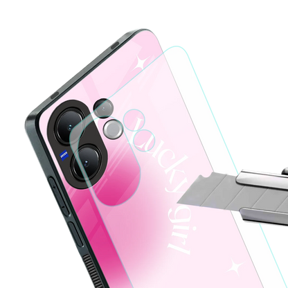 Lucky Girl Aesthetic stylish phone case for vivo v60 | glossy glass and slim fit