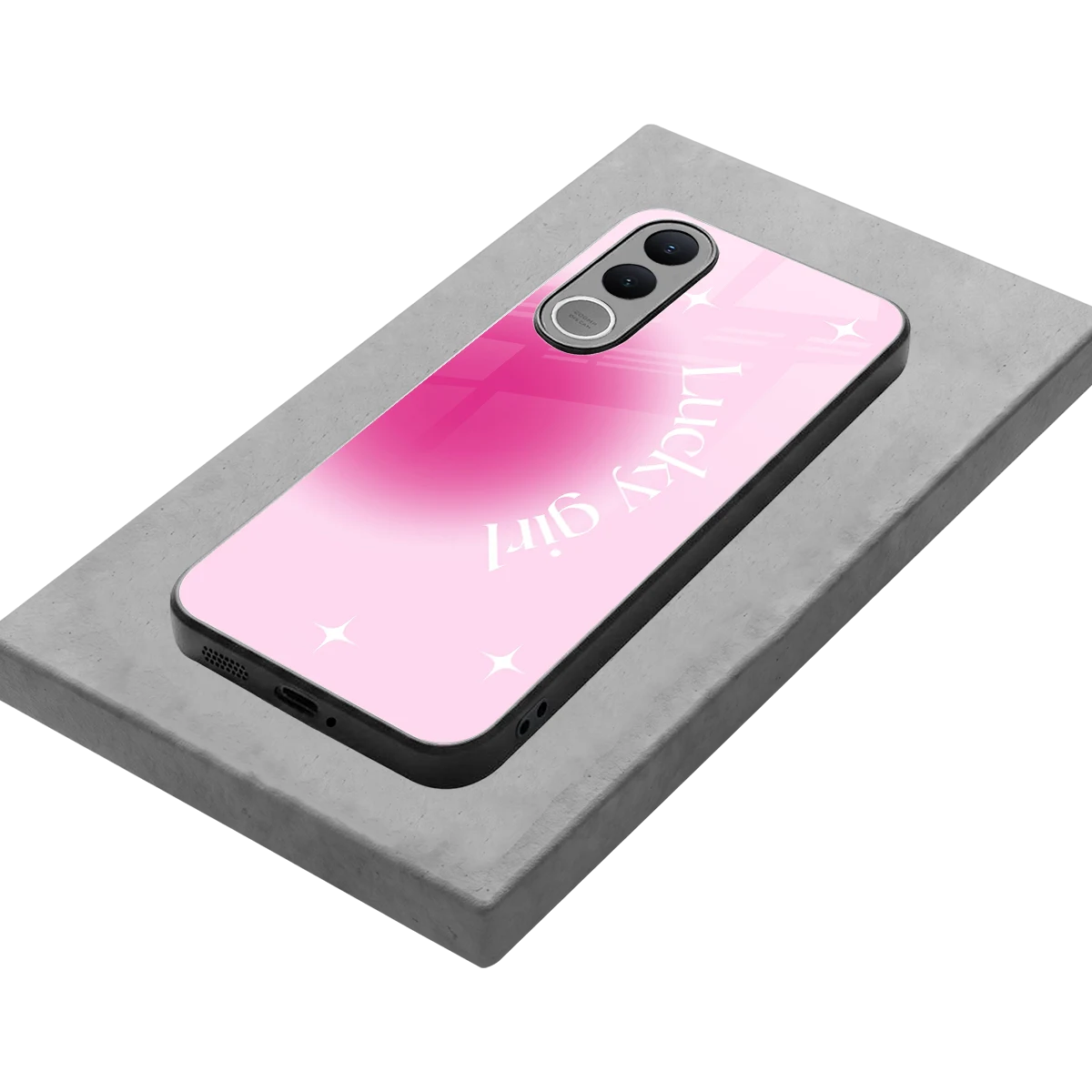 Lucky Girl Aesthetic stylish phone case for vivo v70 fe | glossy glass and slim fit