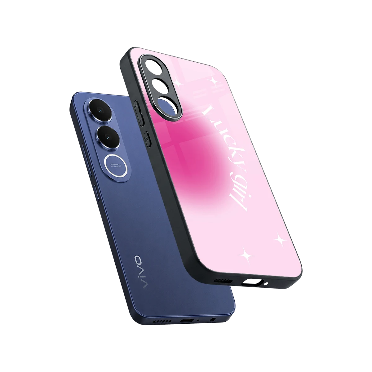 Lucky Girl Aesthetic sleek vivo v70 fe cover with tempered glass back and TPU edges