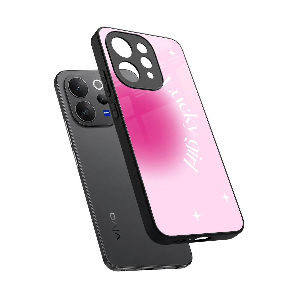 Lucky Girl Aesthetic sleek vivo v70 elite cover with tempered glass back and TPU edges