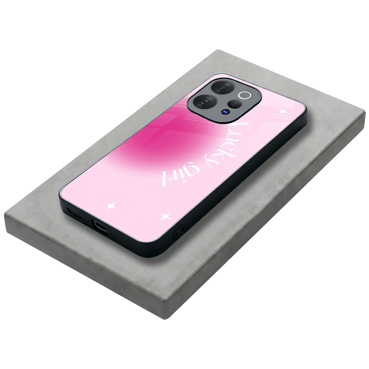 Lucky Girl Aesthetic stylish phone case for vivo v70 elite | glossy glass and slim fit