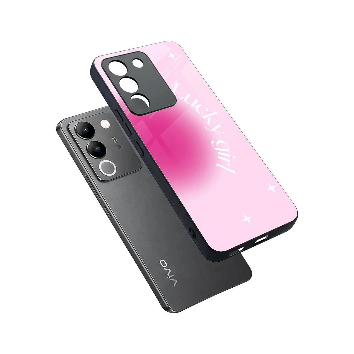 Lucky Girl Aesthetic sleek vivo y200 5g cover with tempered glass back and TPU edges