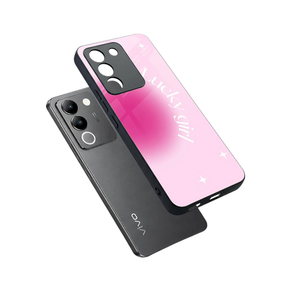 Lucky Girl Aesthetic sleek vivo y200 5g cover with tempered glass back and TPU edges