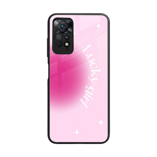 Lucky Girl Aesthetic back phone cover | glass case for redmi note 11 pro