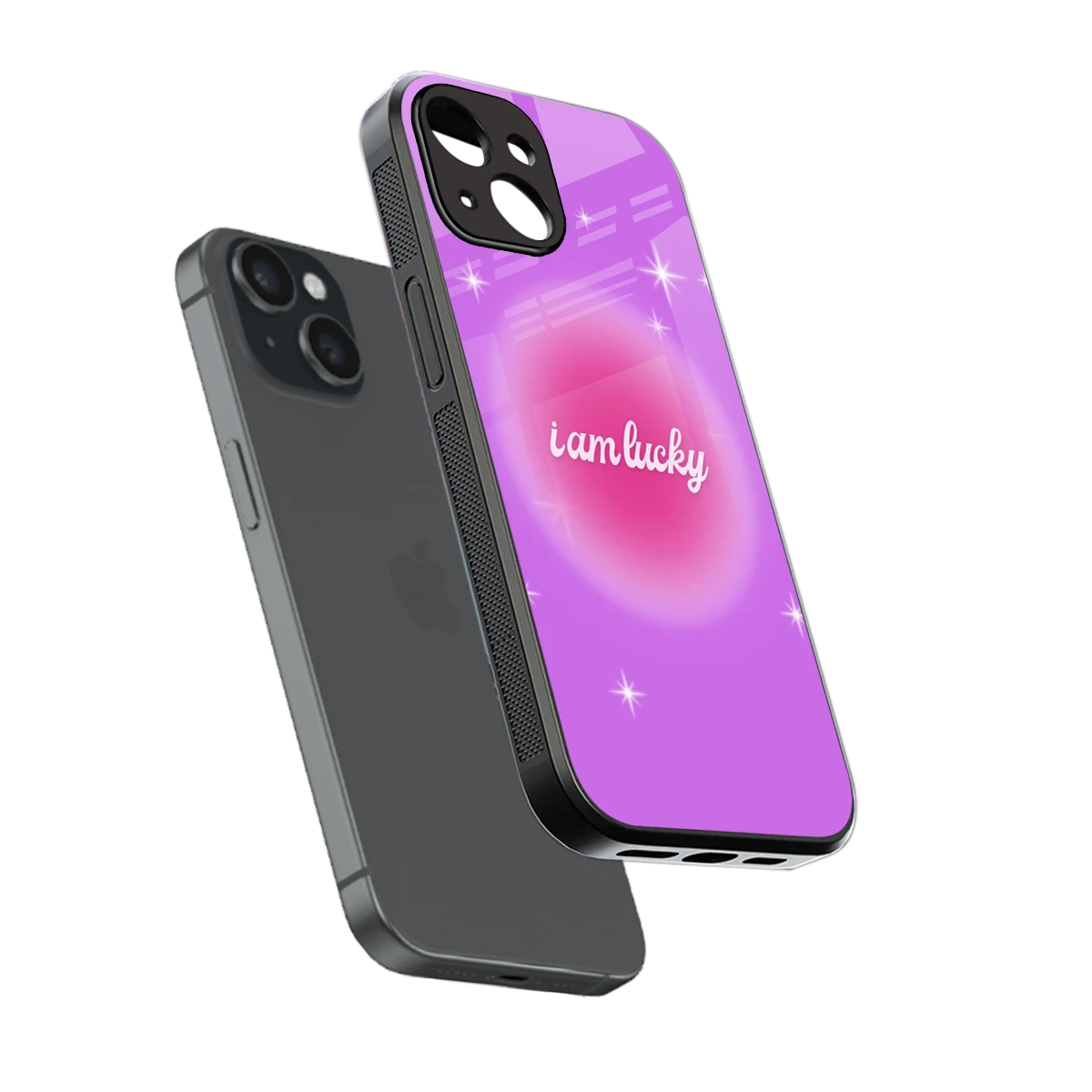 Lucky Me sleek iphone 14 cover with tempered glass back and TPU edges