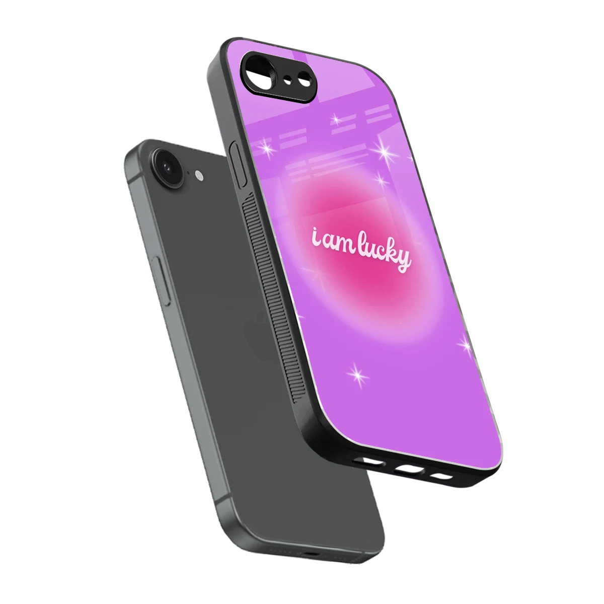 Lucky Me sleek iphone 17e cover with tempered glass back and TPU edges