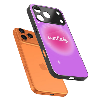 Lucky Me sleek iphone 17 pro cover with tempered glass back and TPU edges