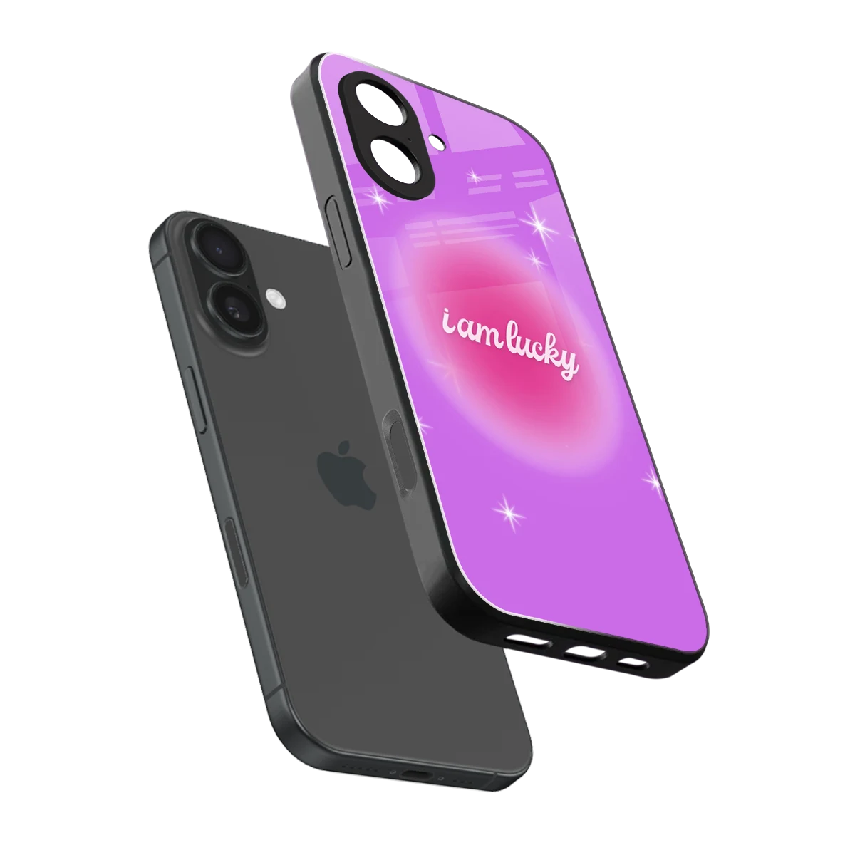 Lucky Me sleek iphone 17 cover with tempered glass back and TPU edges