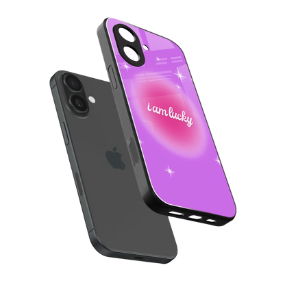 Lucky Me sleek iphone 17 cover with tempered glass back and TPU edges
