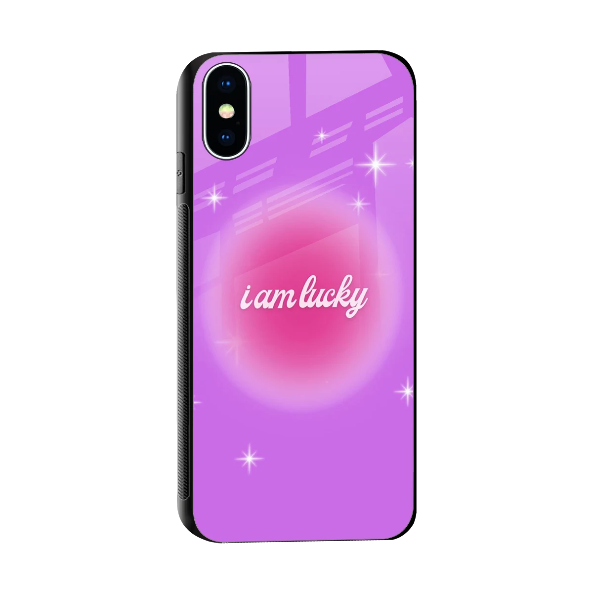 Lucky Me sleek iphone xs cover with tempered glass back and TPU edges