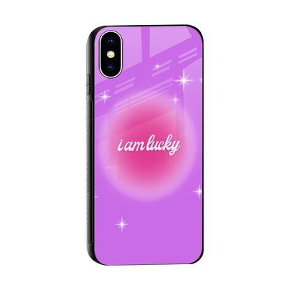 Lucky Me sleek iphone xs cover with tempered glass back and TPU edges