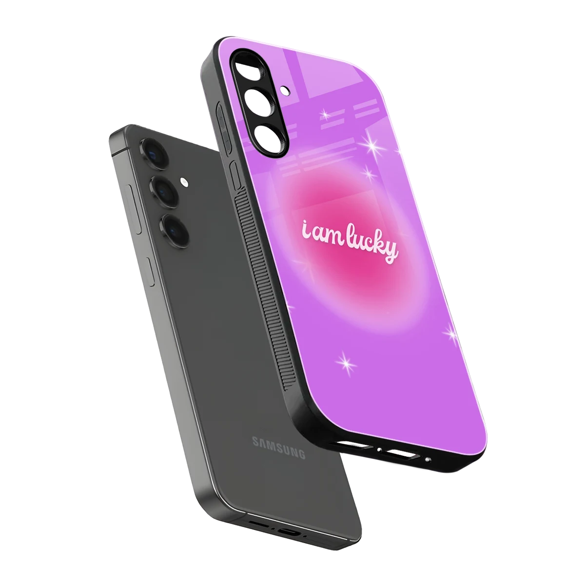 Lucky Me sleek samsung galaxy a55 5g cover with tempered glass back and TPU edges