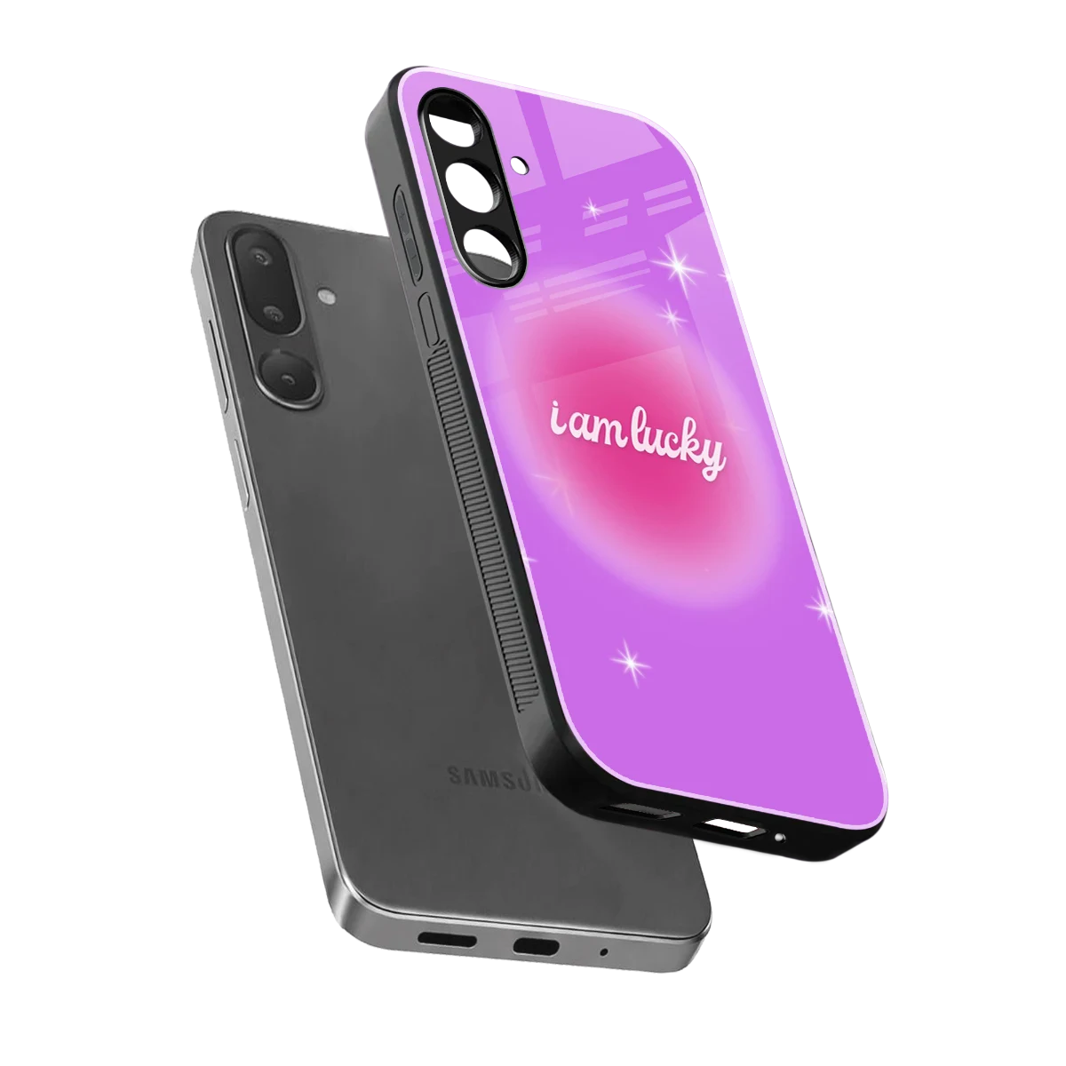 Lucky Me sleek samsung galaxy m36 5g cover with tempered glass back and TPU edges