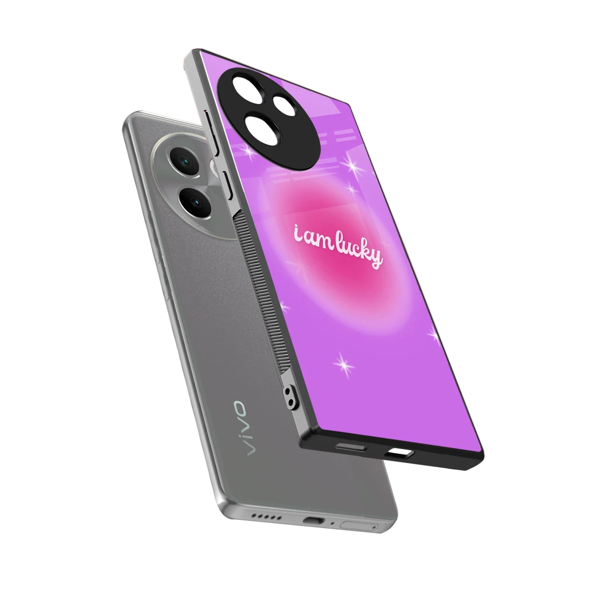 Lucky Me sleek vivo v30e cover with tempered glass back and TPU edges