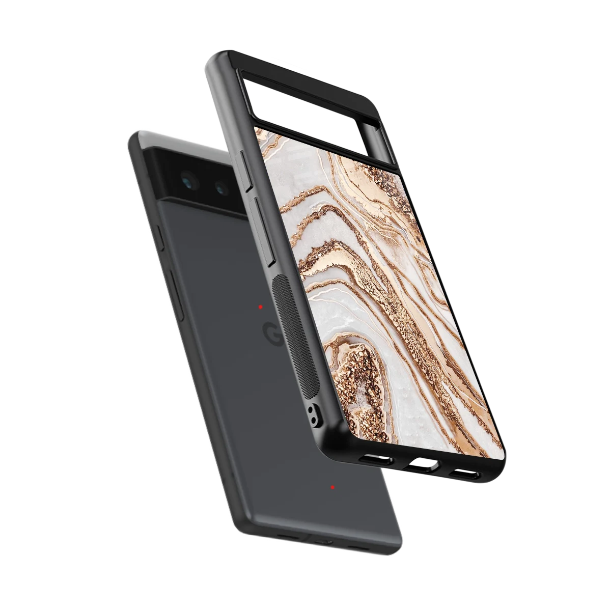 Luxe White sleek google pixel 6a cover with tempered glass back and TPU edges