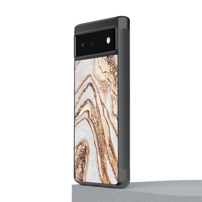 Luxe White stylish phone case for google pixel 6a | glossy glass and slim fit