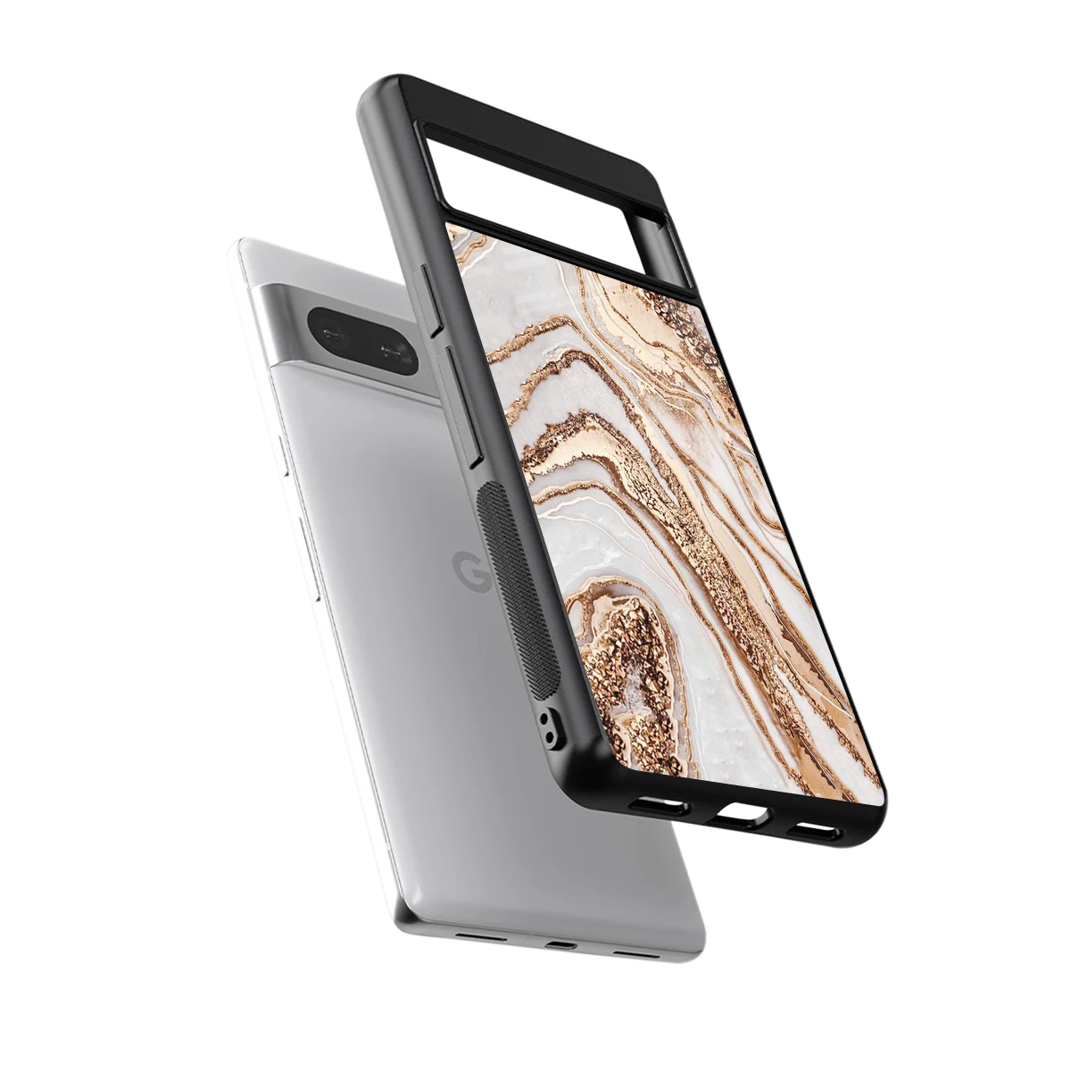 Luxe White sleek google pixel 7a cover with tempered glass back and TPU edges