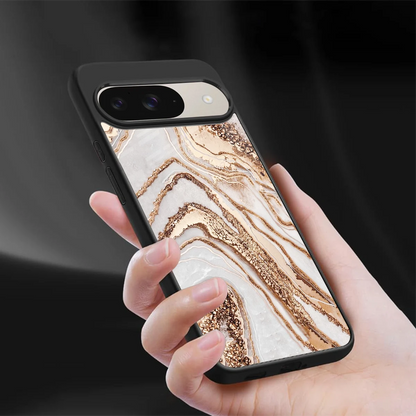Luxe White sleek google pixel 9 cover with tempered glass back and TPU edges