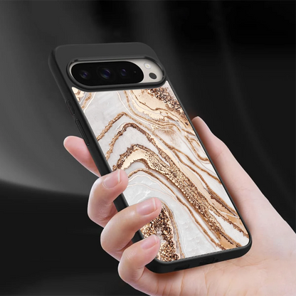 Luxe White sleek google pixel 9 pro cover with tempered glass back and TPU edges