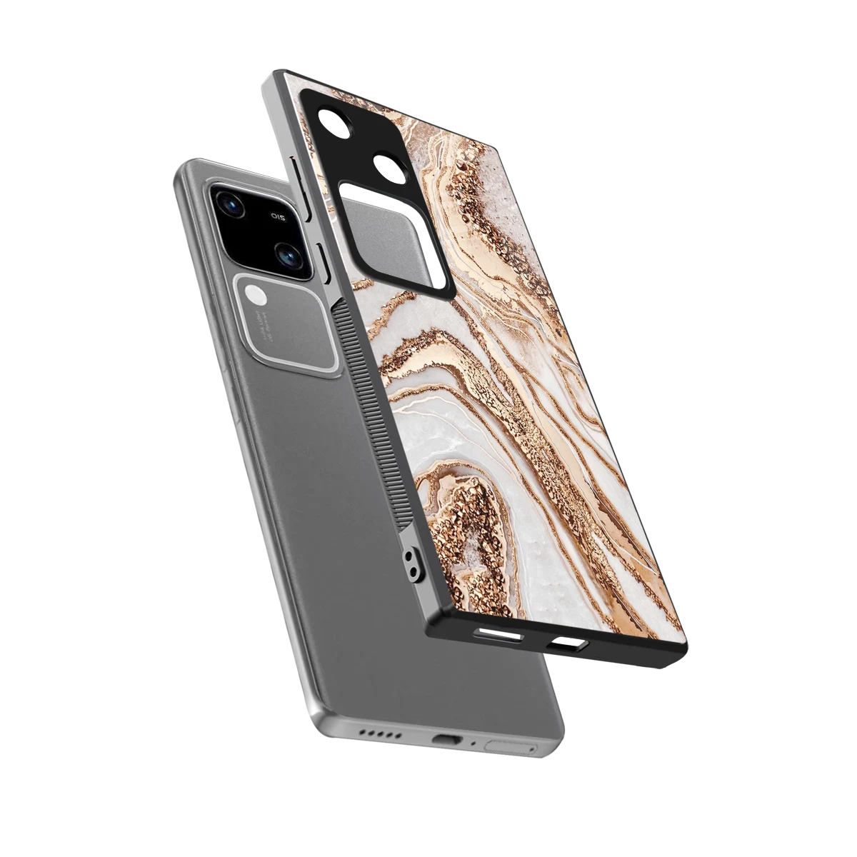 Luxe White sleek vivo v30 cover with tempered glass back and TPU edges