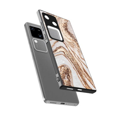 Luxe White sleek vivo v30 cover with tempered glass back and TPU edges