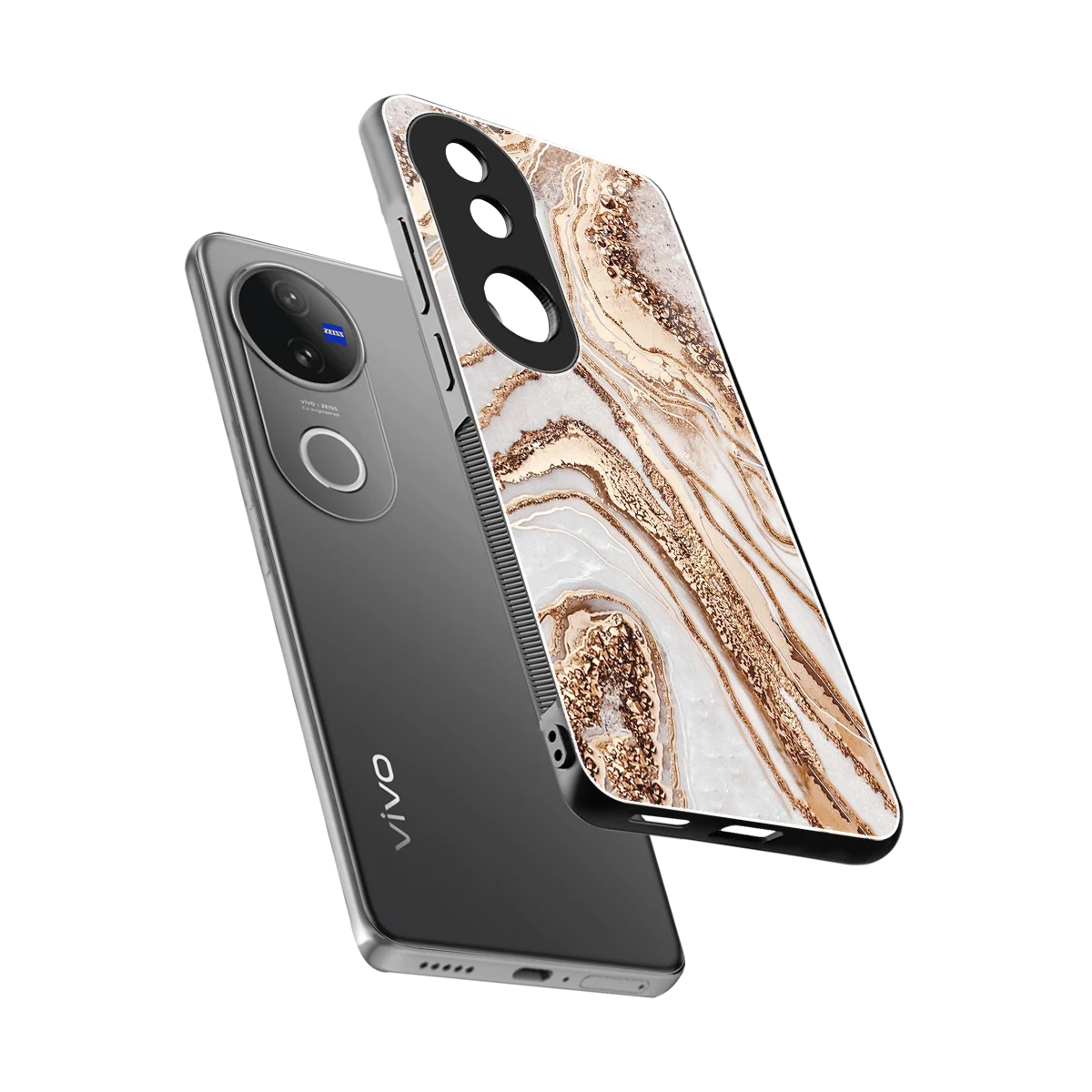 Luxe White sleek vivo v50 cover with tempered glass back and TPU edges