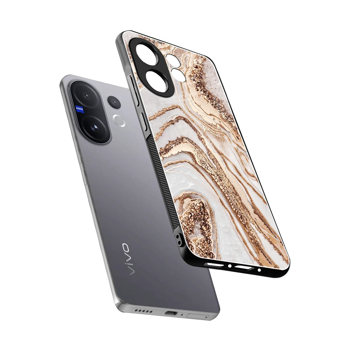 Luxe White sleek vivo v60 cover with tempered glass back and TPU edges