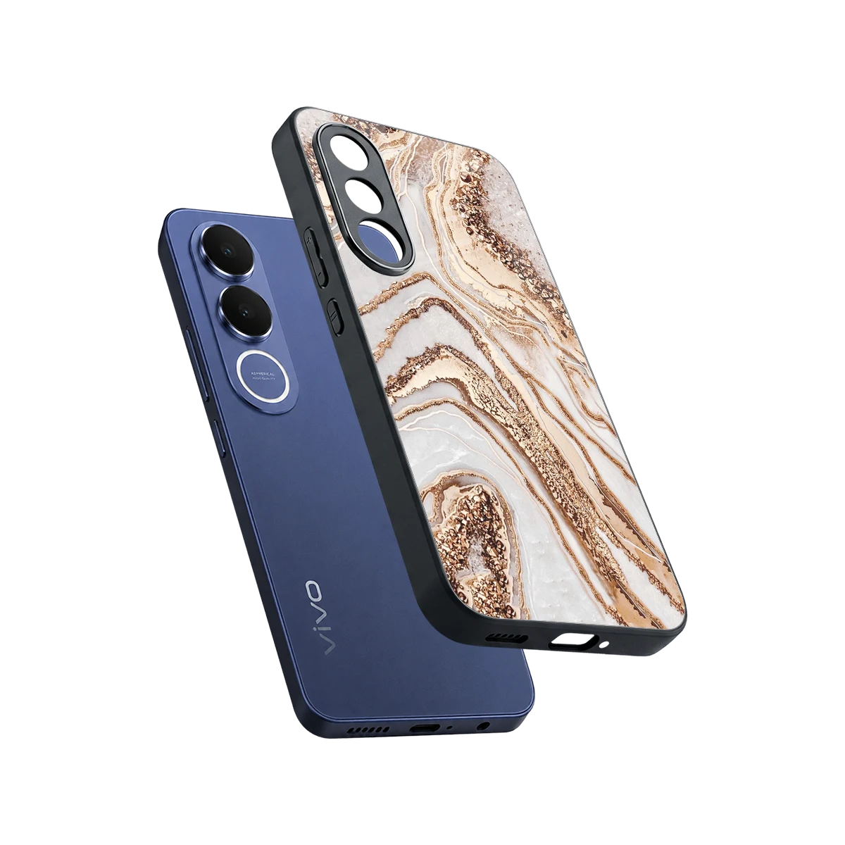 Luxe White sleek vivo v70 fe cover with tempered glass back and TPU edges