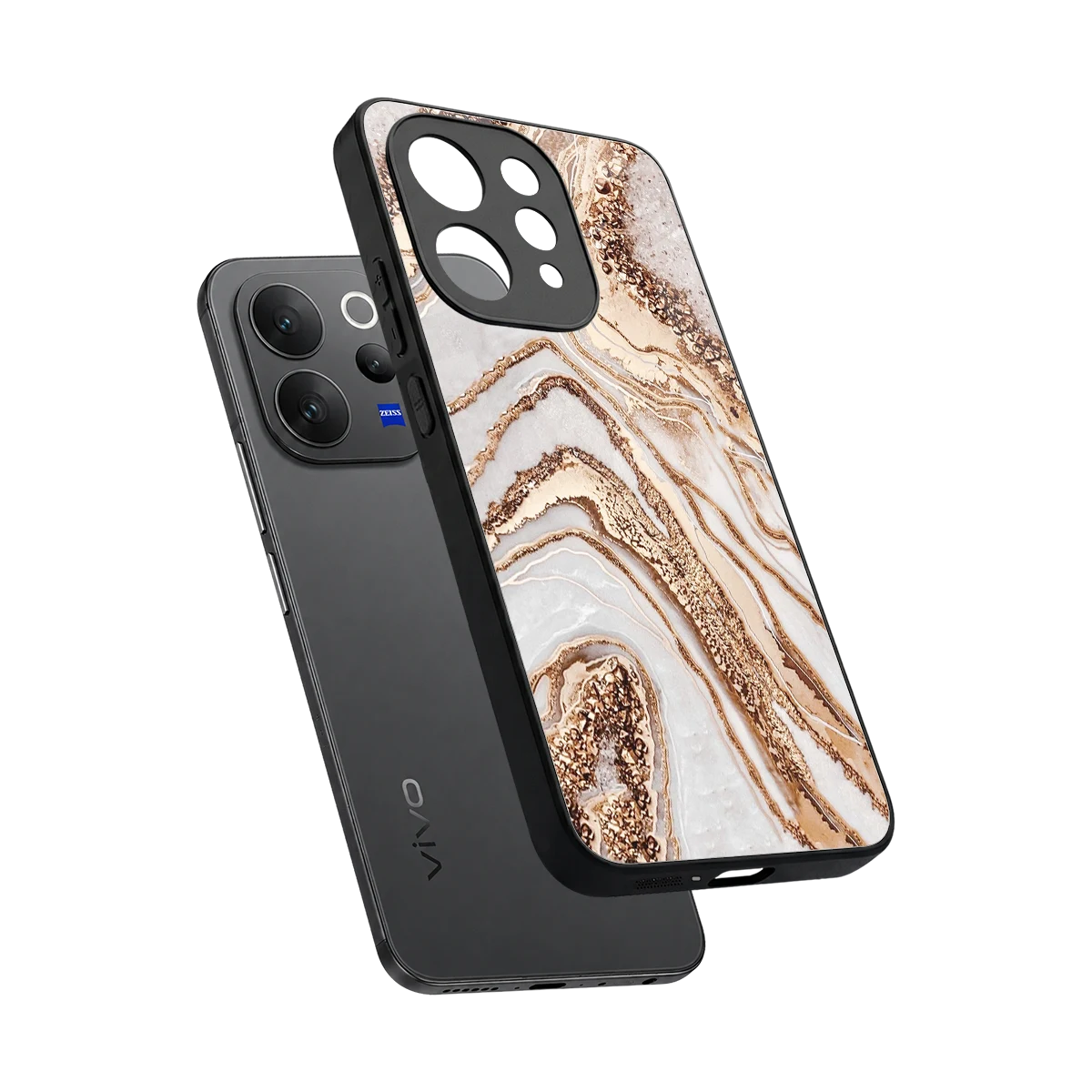 Luxe White sleek vivo v70 elite cover with tempered glass back and TPU edges