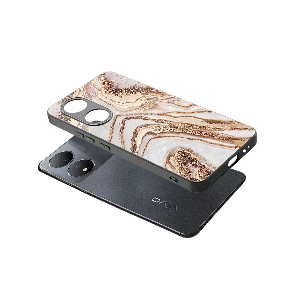 Luxe White sleek Vivo-y100 cover with tempered glass back and TPU edges