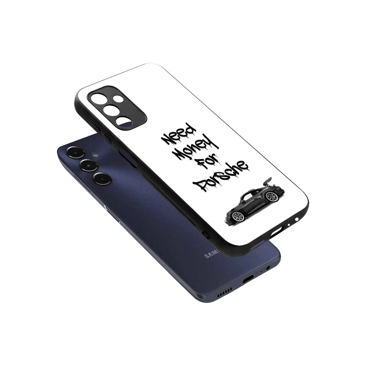 Luxury Hustle sleek samsung galaxy m14 5g cover with tempered glass back and TPU edges