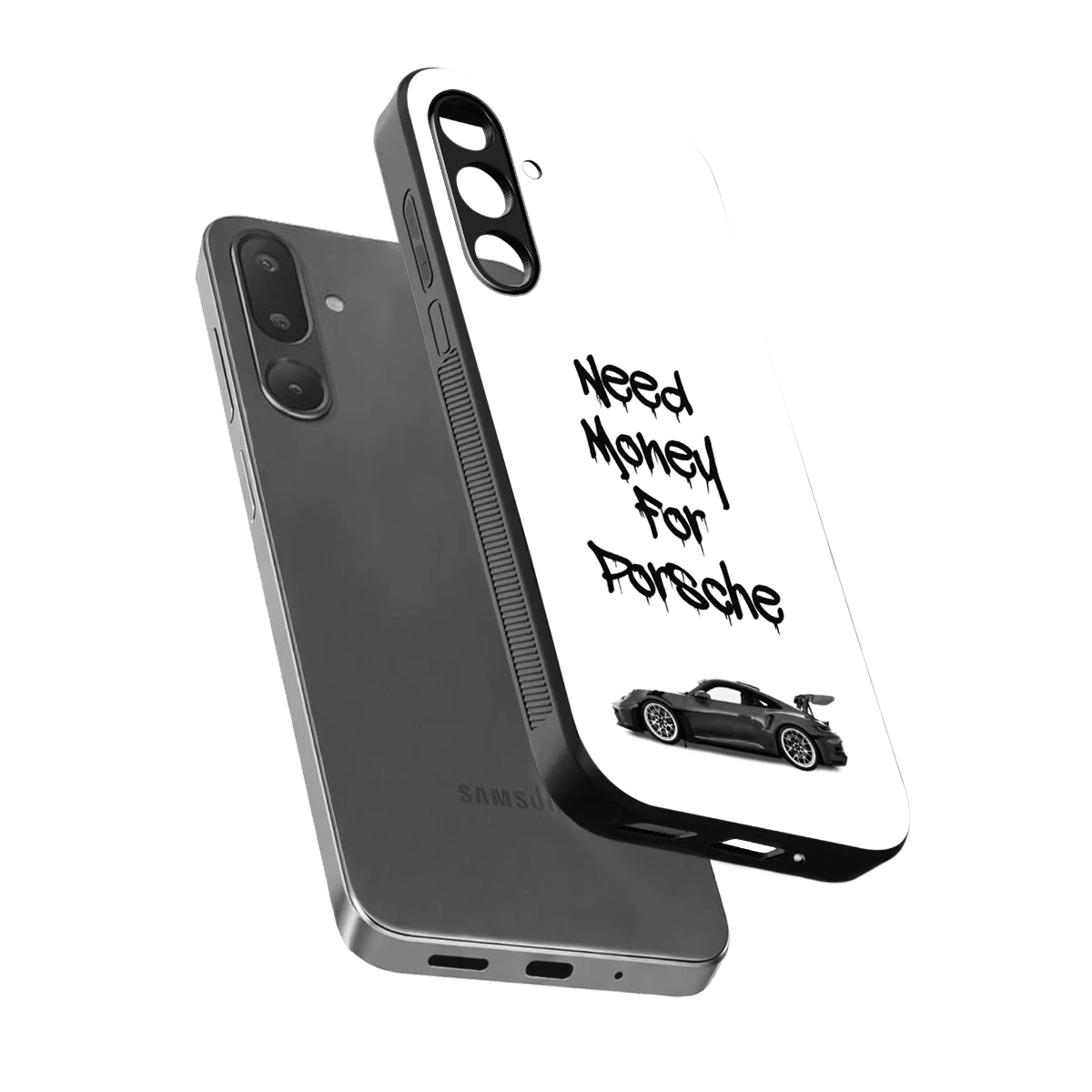 Luxury Hustle sleek samsung galaxy m56 5g cover with tempered glass back and TPU edges