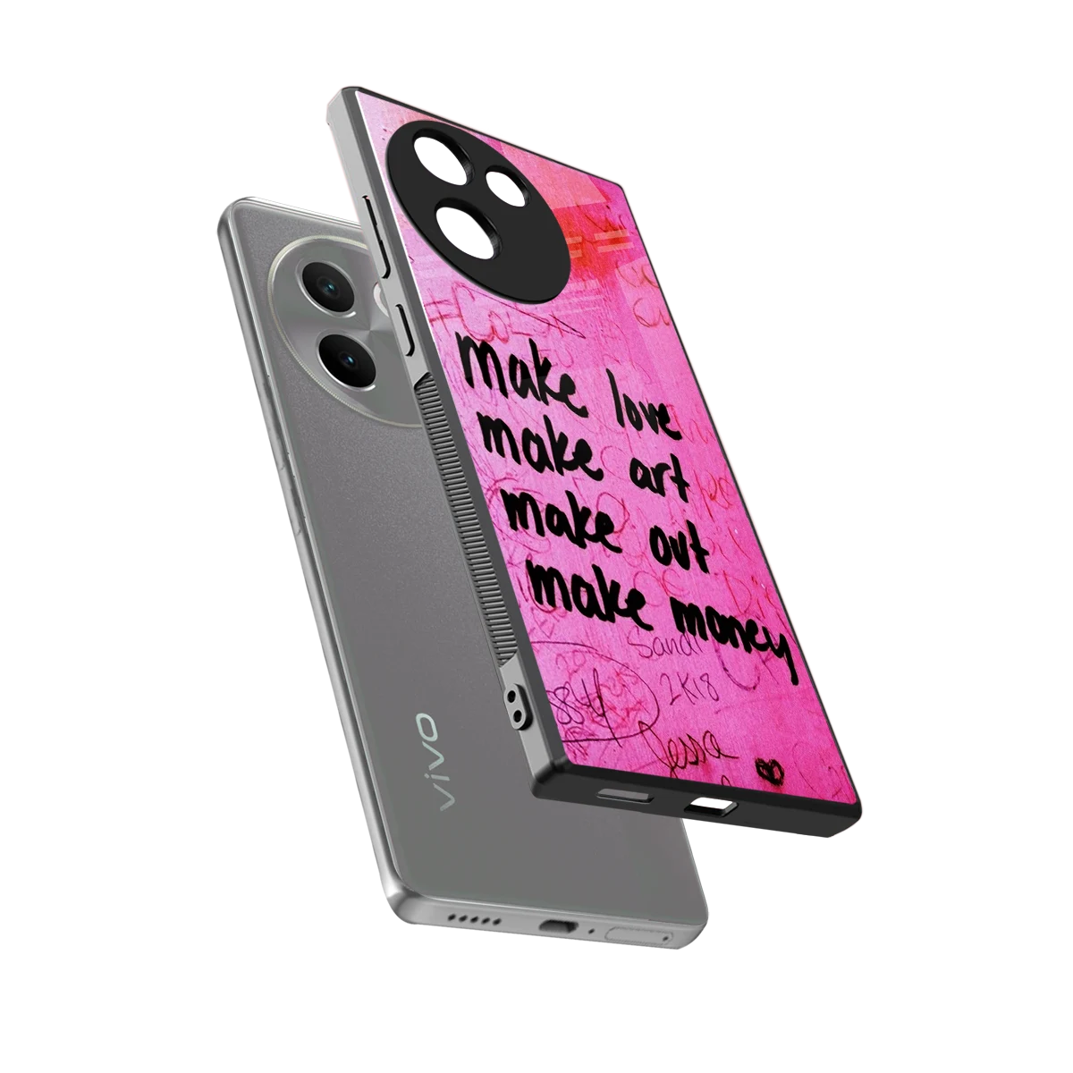Make Magic sleek vivo v30e cover with tempered glass back and TPU edges