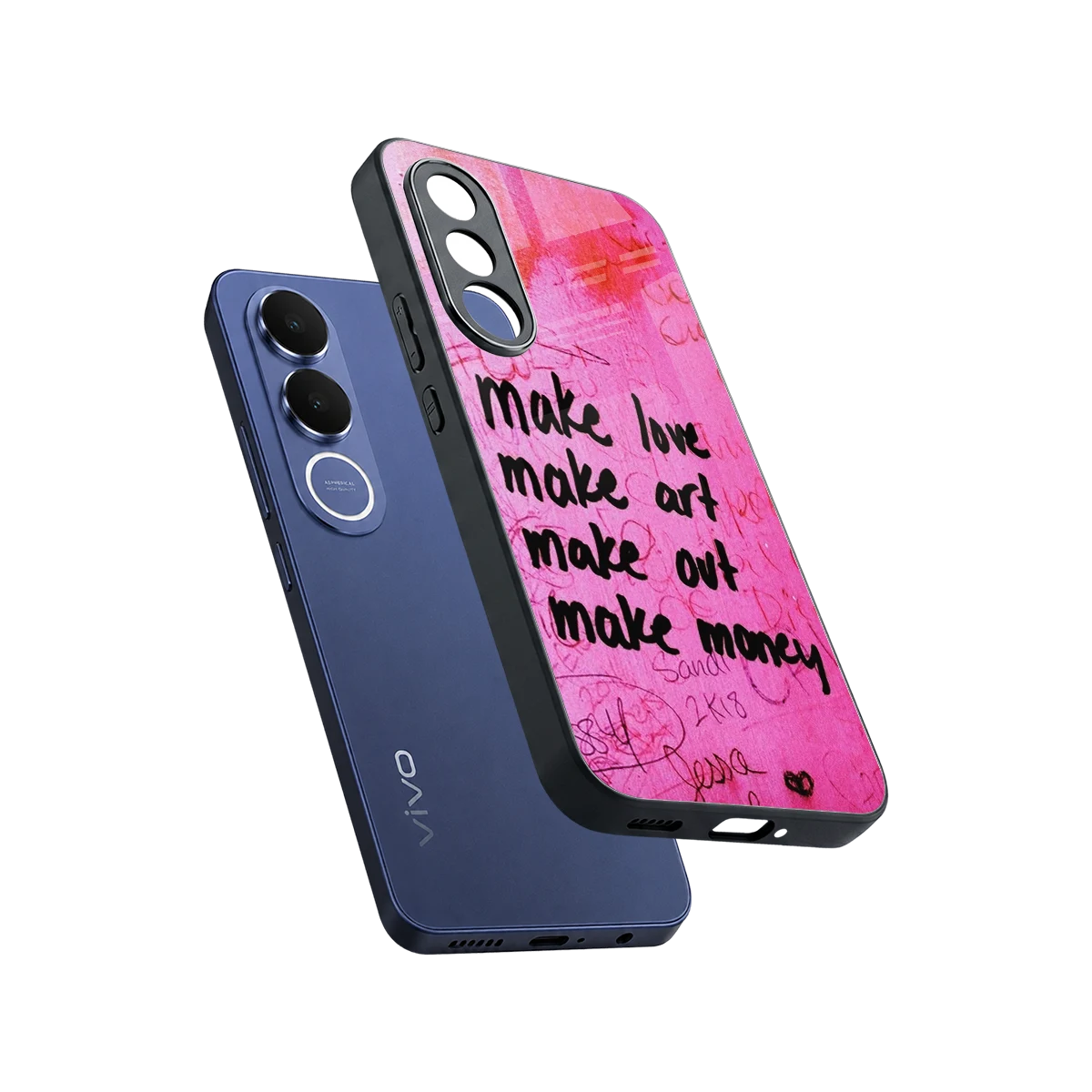 Make Magic sleek vivo v70 fe cover with tempered glass back and TPU edges