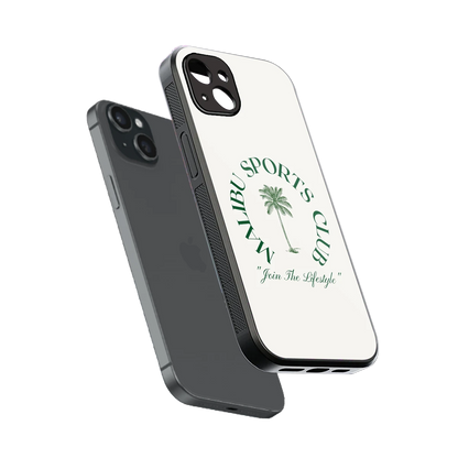 Malibu Sports Club sleek iphone 15 plus cover with tempered glass back and TPU edges