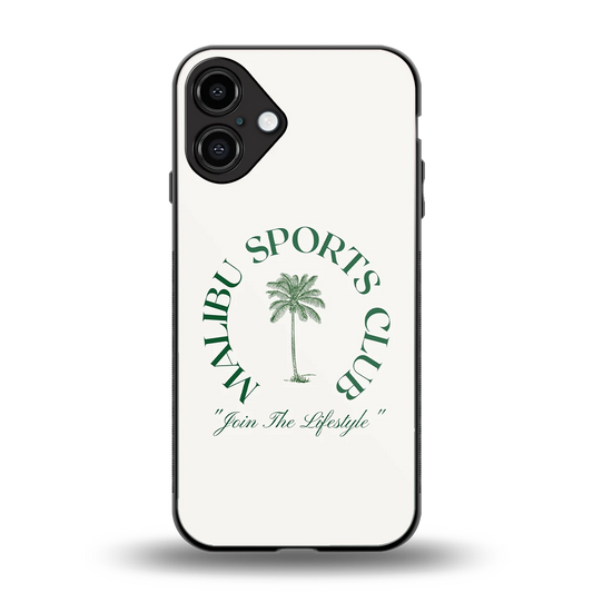 Malibu Sports Club back phone cover | glass case for iphone 16 plus
