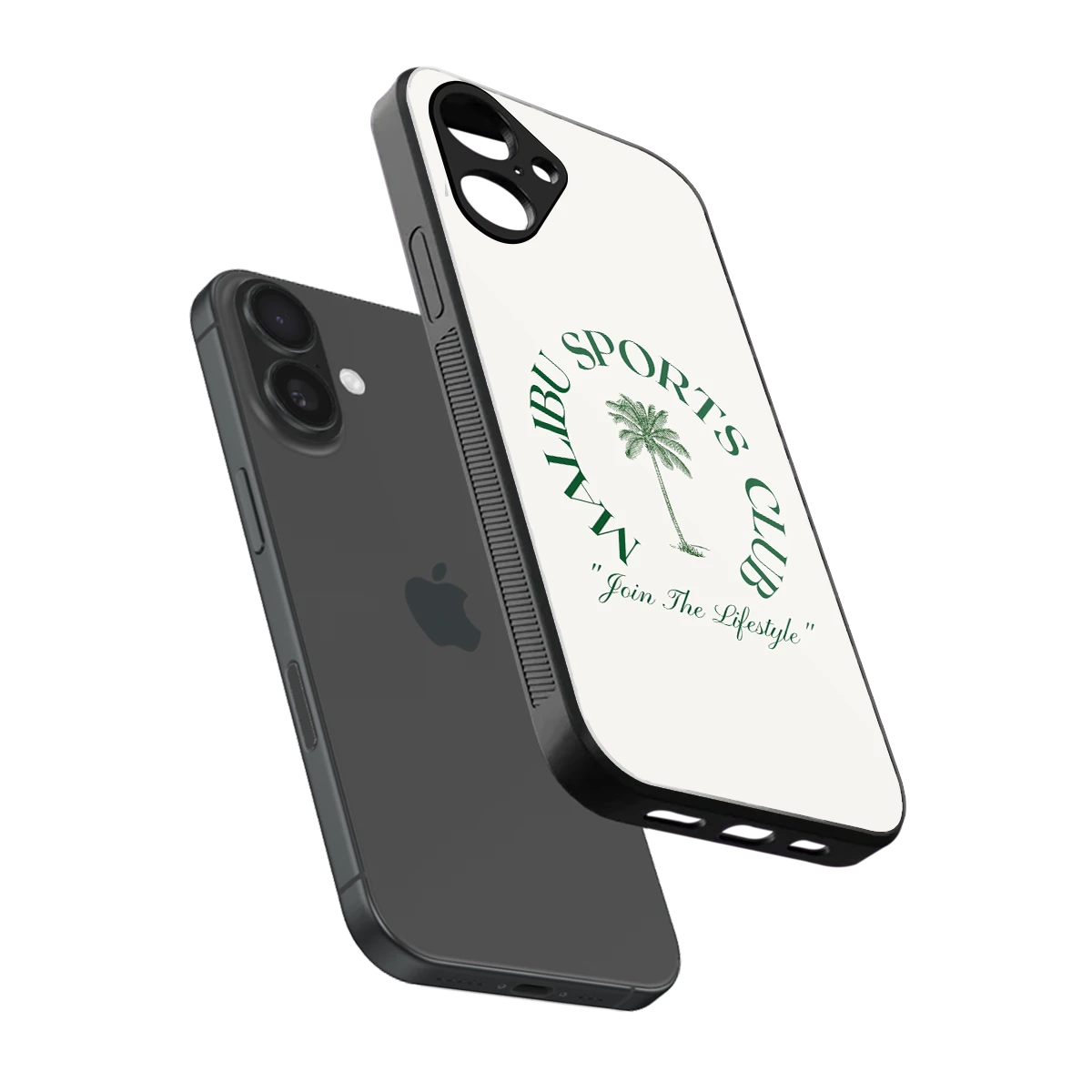 Malibu Sports Club sleek iPhone 16 cover with tempered glass back and TPU edges