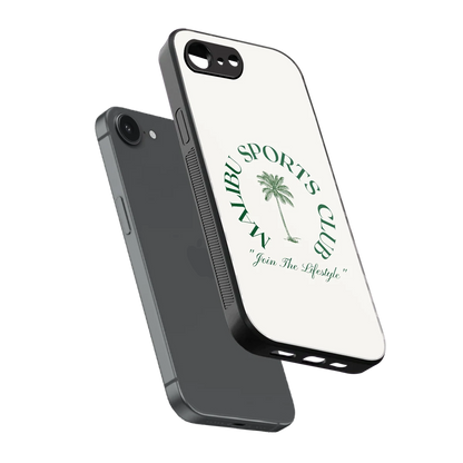 Malibu Sports Club sleek iphone 16e cover with tempered glass back and TPU edges