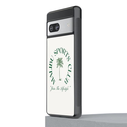 Malibu Sports Club stylish phone case for google pixel 7a | glossy glass and slim fit