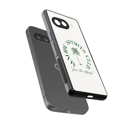 Malibu Sports Club sleek google pixel 10a cover with tempered glass back and TPU edges
