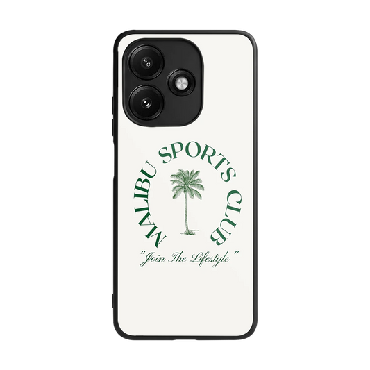Malibu Sports Club back phone cover | glass case for redmi 12 5g