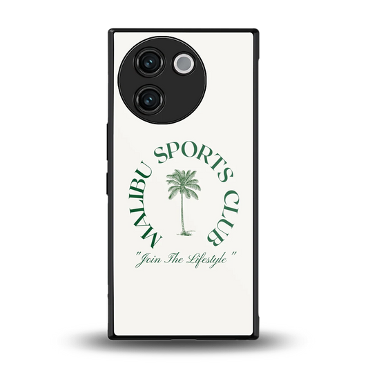 Malibu Sports Club back phone cover | glass case for vivo v30e