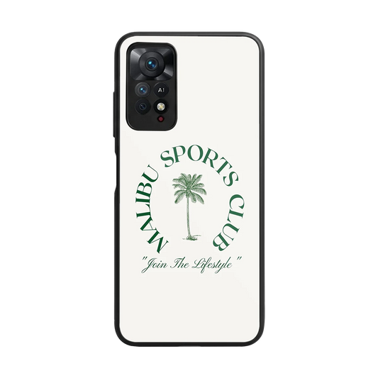 Malibu Sports Club back phone cover | glass case for redmi note 11 pro